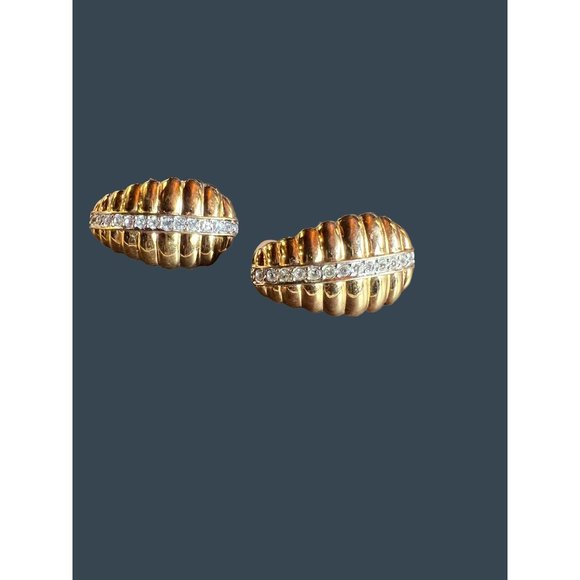 Vintage Nolan Miller Clip On Earrings Glamour Austrian Crystal Gold - Picture 6 of 11